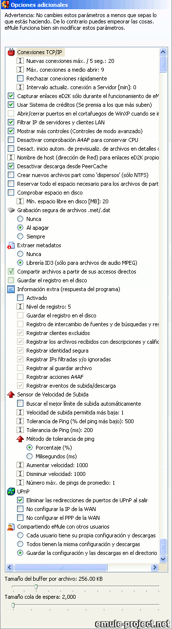 Opciones adicionales